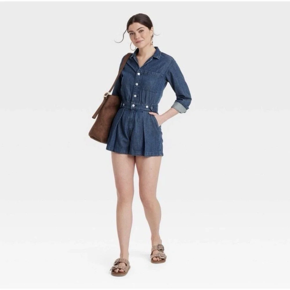 Women's Long Sleeve Denim Romper Universal Thread Size 17 NWT Blue - Picture 7 of 16